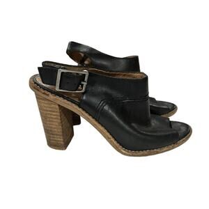 Madewell The Marie Black Slingback Stacked Heel Sandal Size‎ 6
